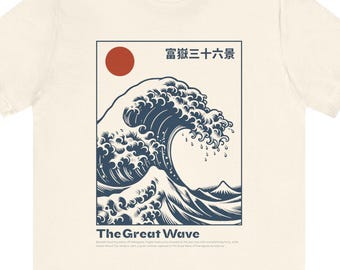 Vintage Japans Great Wave Ukiyo-e Art-shirt, retro Japan grafisch T-shirt, op Hokusai geïnspireerd Ocean Wave-shirt, lichtgewicht zacht katoenen T-shirt
