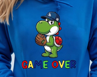 Yoshinobu Yoshi LA Baseball Hoodie, Mario Dodgers Fan Geschenk, Game Over Retro Pullover, Yamamoto Spieltag Shirt