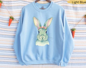 Kawaii Easter Bunny Sweatshirt, Cute Spring Aesthetic Sweater, Pastel Floral Rabbit Top, Cottagecore Bunny Gift