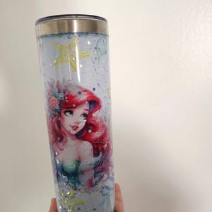 Ariel Snowglobe Tumbler, Flowing Glitter Stars, 20 oz Sublimated Cup image 4