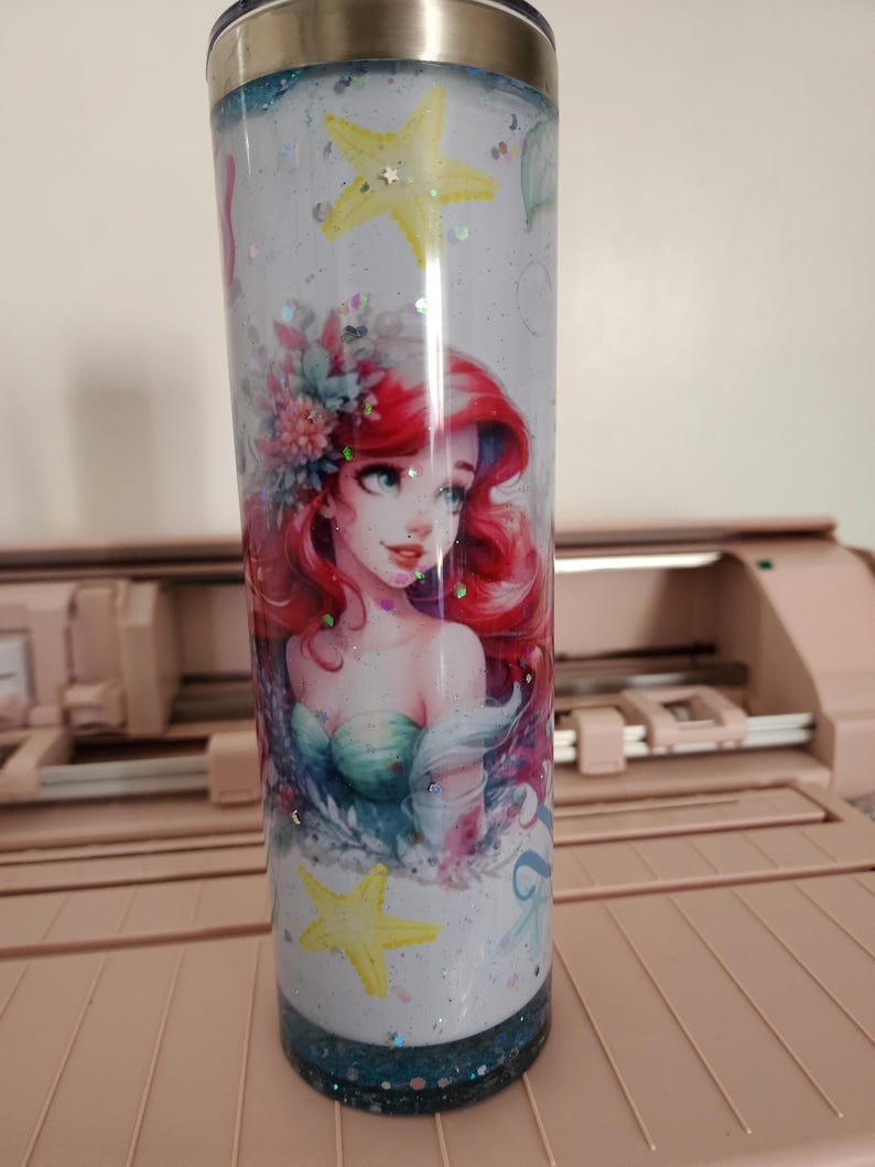 Ariel Snowglobe Tumbler, Flowing Glitter Stars, 20 oz Sublimated Cup image 6