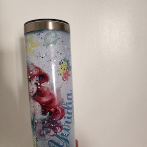 Ariel Snowglobe Tumbler, Flowing Glitter Stars, 20 oz Sublimated Cup image 5