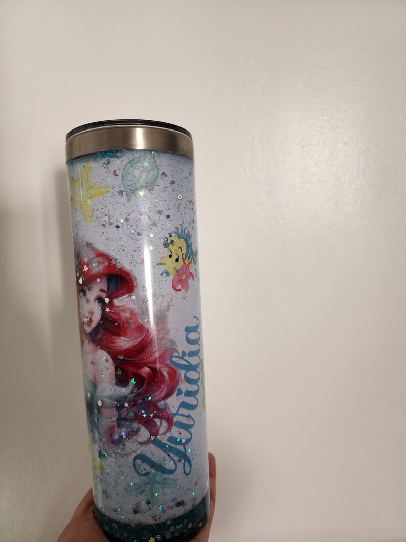 Ariel Snowglobe Tumbler, Flowing Glitter Stars, 20 oz Sublimated Cup image 5