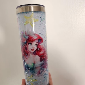 Ariel Snowglobe Tumbler, Flowing Glitter Stars, 20 oz Sublimated Cup image 3