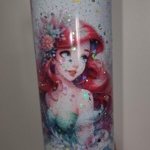 Ariel Snowglobe Tumbler, Flowing Glitter Stars, 20 oz Sublimated Cup image 2