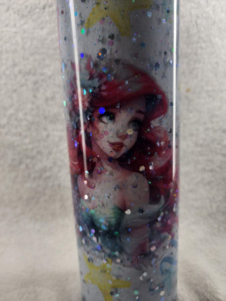 Ariel Snowglobe Tumbler, Flowing Glitter Stars, 20 oz Sublimated Cup image 1