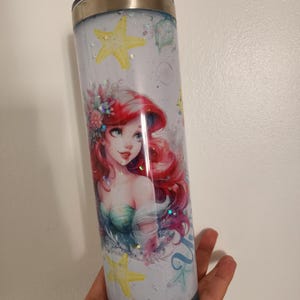 Ariel Snowglobe Tumbler, Flowing Glitter Stars, 20 oz Sublimated Cup image 7