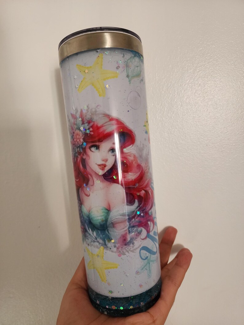 Ariel Snowglobe Tumbler, Flowing Glitter Stars, 20 oz Sublimated Cup image 7