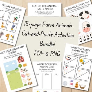 Farm animals cut & paste bundle for kids|Scissor skills activity crafts|Matching worksheets|Fine motor toddler homeschool learning printable