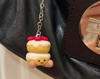 Handmade Strawberry Cake Keychain: Polymer Clay Dessert Charm