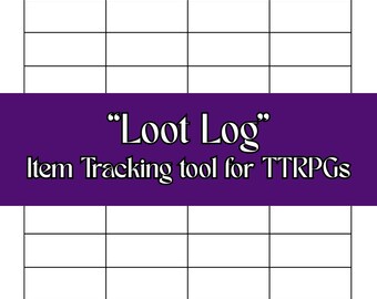 Registro de botín: Rastreador de objetos/botín para DM y jugadores, compatible con TTRPG 5e. Versión para imprimir.