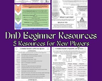Kit para principiantes de D&D / Hojas de trucos para creación de personajes y combate / 5 PDF imprimibles