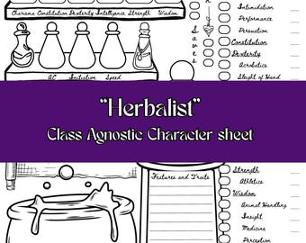Hoja de personaje de Herbolario: Compatible con 5e, inspirada en la alquimia (Descarga digital)