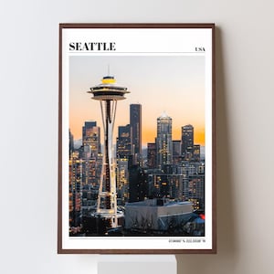 Seattle Day Skyline Wall Art Poster, Cityscape Print, Urban Wall Decor, City Art Poster, Home Decor, Skyline Art