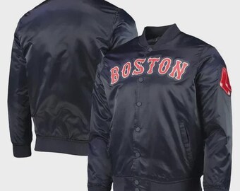 Giacca in raso blu navy con scritta Boston Red Sox