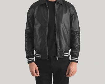 Giacca universitaria in pelle nera Walton