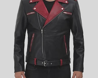 Giacca da motociclista in pelle nera da uomo