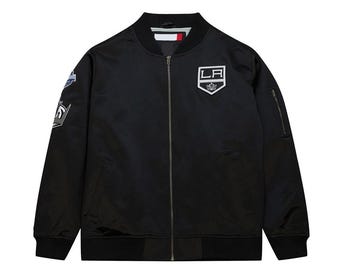 Giacca bomber leggera in raso con cerniera intera nera dei Los Angeles Kings con logo attuale