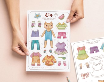 Hand-Drawn Cat Paper Doll with Outfits (Printable PDF) – Kids Craft Activity