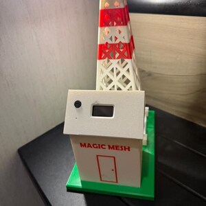 Magic Mesh Desk Tower, Red and White Radio Tower Base Station, MeshCore Meshtastic Off-Grid Text Radio, Heltec V4, Made to Order