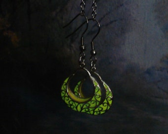 Yellow Crescent Moon Earrings Glow In The Dark Antique Silver