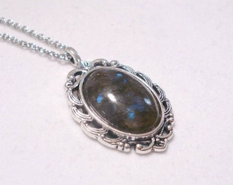 Labradorite Necklace Antique Silver