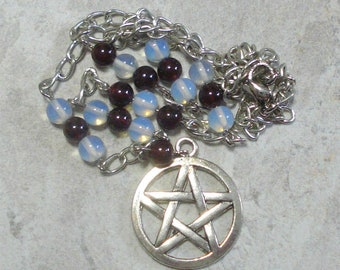 Moonstone And Garnet Necklace Pentagram Pendant Pentacle Jewelry