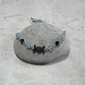 Triple Moon Necklace Handcrafted Black And Sky Blue 20 inches