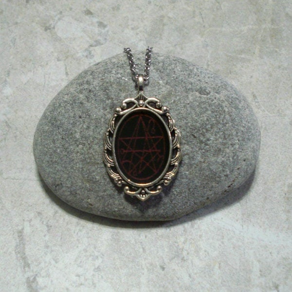 Necronomicon Necklace Pendant Jewelry Antique Silver Black And Red