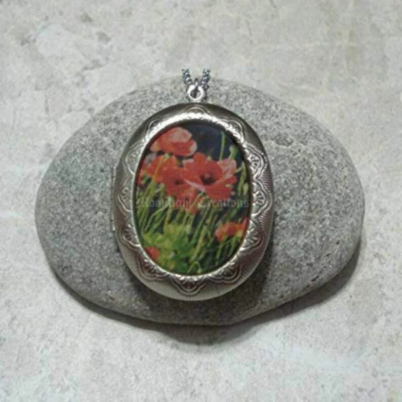 Poppy Locket Necklace Jewelry Stainless Steel image 1