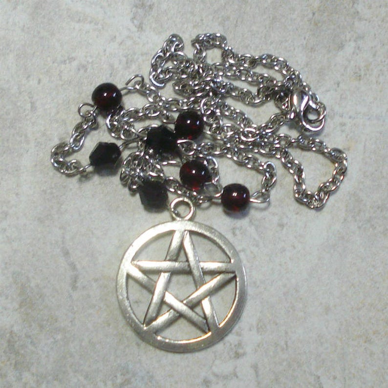 Pentagram Necklace Pentacle Dark Garnet Red And Black