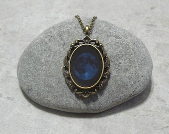 Blue Full Moon Necklace Pendant Jewelry Antique Bronze