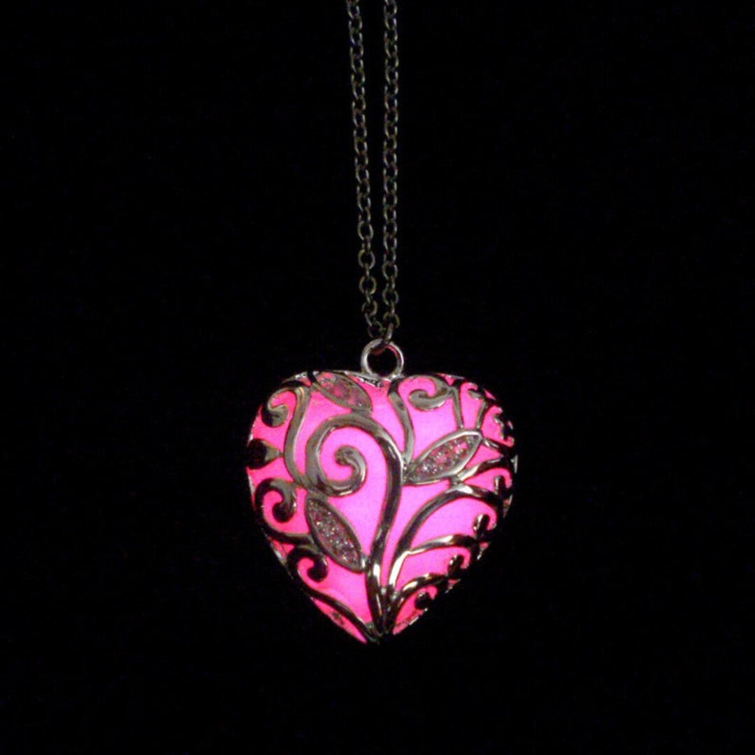 Pink Glowing Heart Necklace Glow in the Dark Jewelry Pendant Etsy