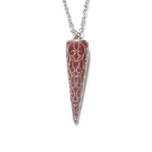 Red Pendulum Necklace Antique Silver image 7