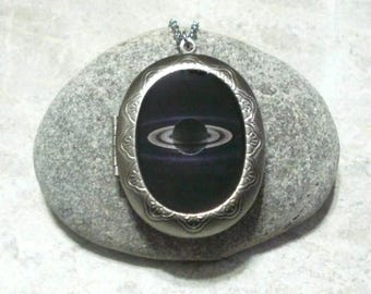 Saturn Locket Necklace Planet Jewelry Stainless Steel