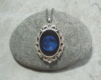 Blue Moon Necklace Full Moon Pendant Antique Silver