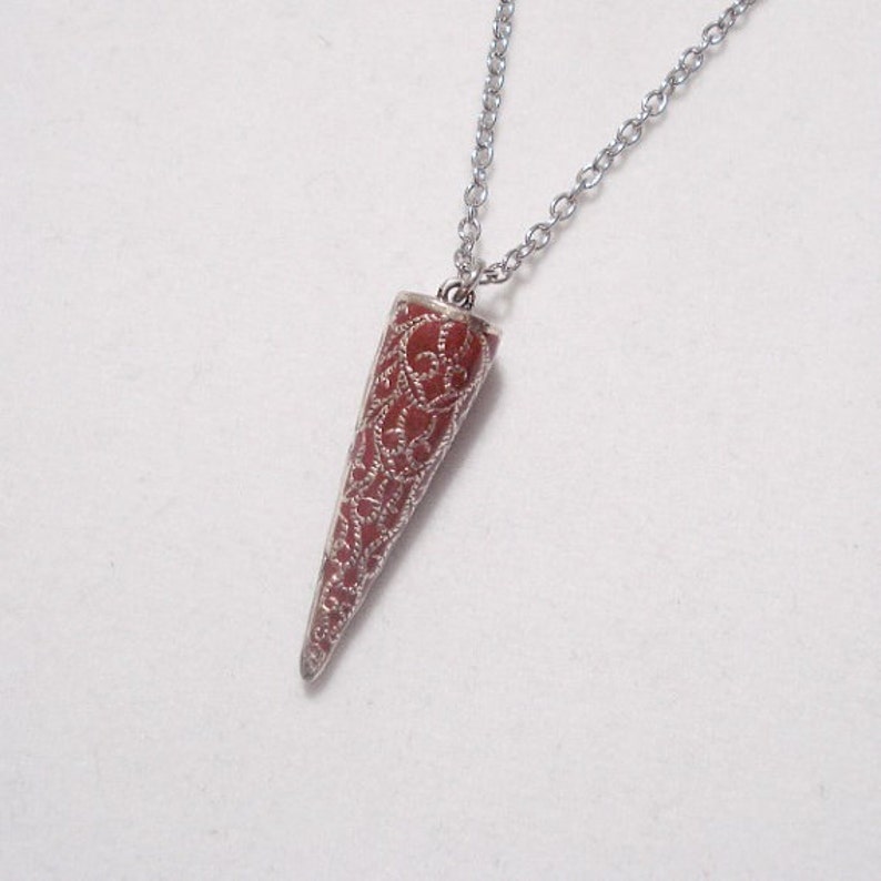 Red Pendulum Necklace Antique Silver image 2