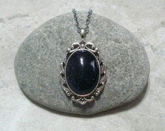 Blue Sandstone Necklace Antique Silver