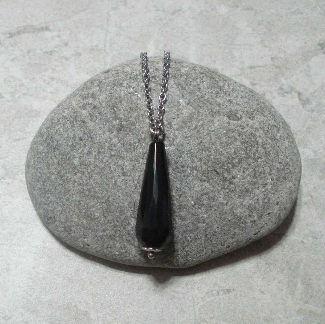 Black Onyx Faceted Drop Pendant Necklace Etsy