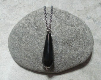 Black Onyx Faceted Drop Pendant Necklace