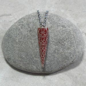 Red Pendulum Necklace Antique Silver image 6