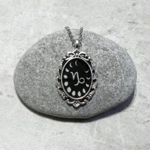 Moon Phase Necklace Capricorn Pendant Antique Silver