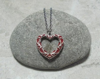 Red Heart Necklace Jewelry Antique Silver