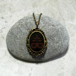 Sigil Of Sulfur Necklace Inverted Cross Antique Bronze Black Red LAST ONE!