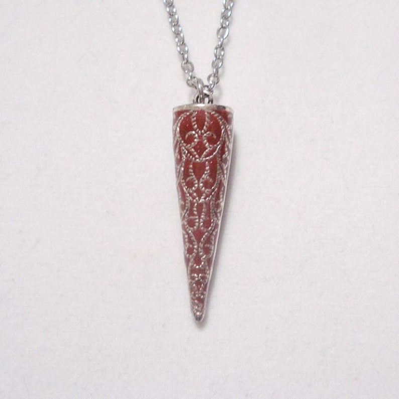 Red Pendulum Necklace Antique Silver image 4