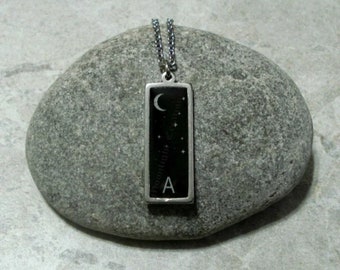 Letter A Necklace Initial Moon & Stars Stainless Steel