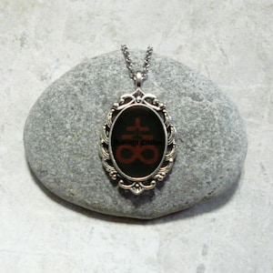 Sigil Of Sulfur Leviathan Inverted Cross Necklace Antique Silver Black Red LAST ONE!