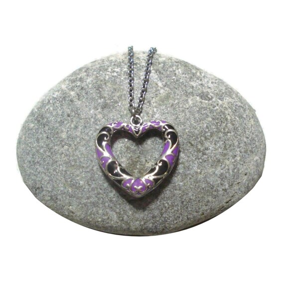 【BLACKPURPLE】[silver925] Pumping Heart Pendant Purple and Black Heart Necklace Jewelry Antique Silver - Etsy