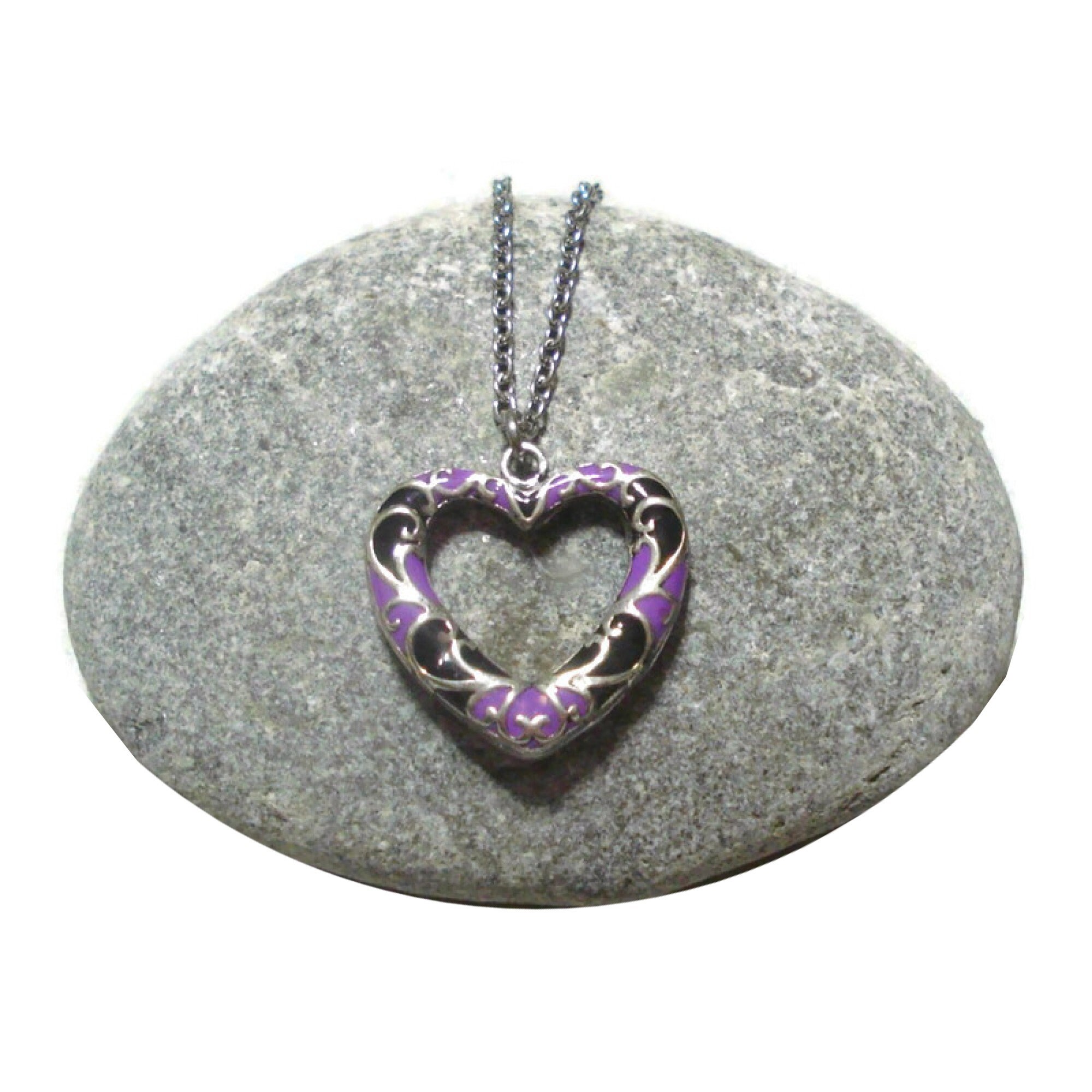 【BLACKPURPLE】[silver925] Pumping Heart Pendant Purple and Black Heart Necklace Jewelry Antique Silver - Etsy