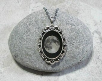 Full Moon Necklace Pendant Antique Silver